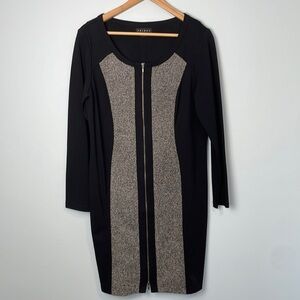Tribal Black and Tweed Zipper Front Long Sleeve Bodycon Dress Size 12